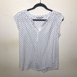 Daniel rainn S small white blue shirt top polka dots stripe